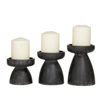 Wood Traditional Candle Holder ( Set of 3) - S/3 6", 5", 4"H White